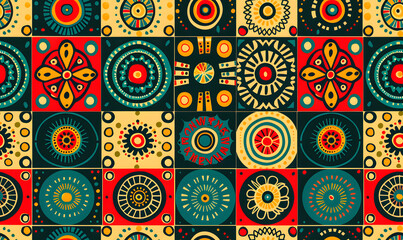 Fototapeta premium african tribal seamless geometric pattern with colorful shapes and intricate mandala designs
