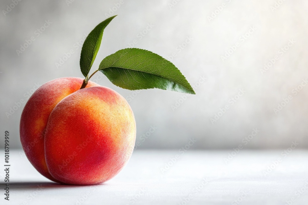 Sticker A fresh peach with a leaf stuck into its surface