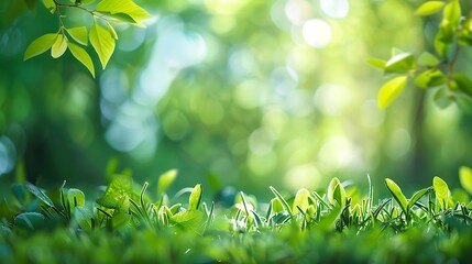 Green leaves background in sunny day with bokeh, nature series