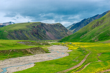 A picturesque landscape with a mountain river in the Emanuel Valley. Caucasus