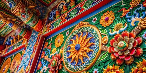 Fototapeta premium Intricate Chinese Texture with Traditional Patterns and Vibrant Colors for Artistic Backgrounds