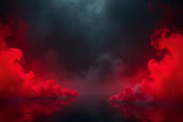 A gloomy background with red neon smoke spreading on both sides