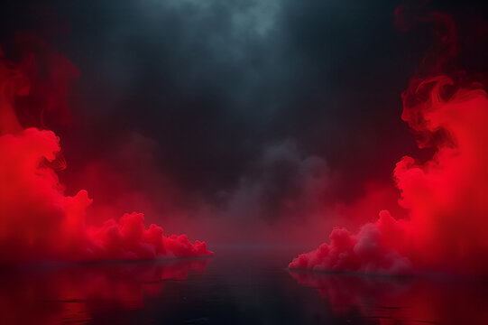 A gloomy background with red neon smoke spreading on both sides