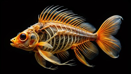 Fototapeta premium Intricate Goldfish Skeleton Displayed on a Black Background for Scientific and Artistic Purposes