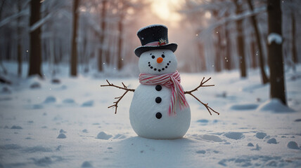 Cheerful Snowman Holding a Candy Cane in Winter Wonderland