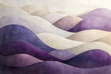 Abstract Watercolor Painting of Purple and Beige Hills