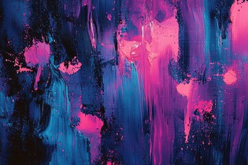 Fototapeta premium Abstract Painting with Pink and Blue Brushstrokes on Canvas