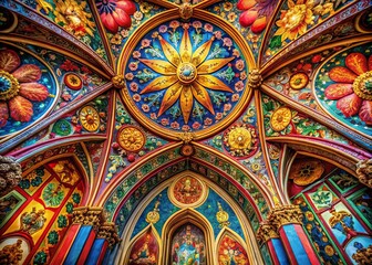 Fototapeta premium Intricate Medieval Art Design Featuring Ornate Patterns and Vibrant Colors in a Fantasy Setting