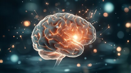 Fototapeta premium Glowing Brain Surrounded by Intricate Light Pathways