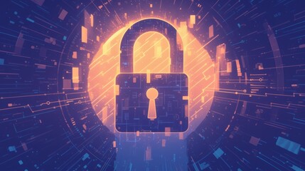 Futuristic digital padlock symbolizing cyber security and data protection