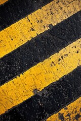 Fototapeta premium Close-up of a yellow and black striped street sign with bold text and stripes