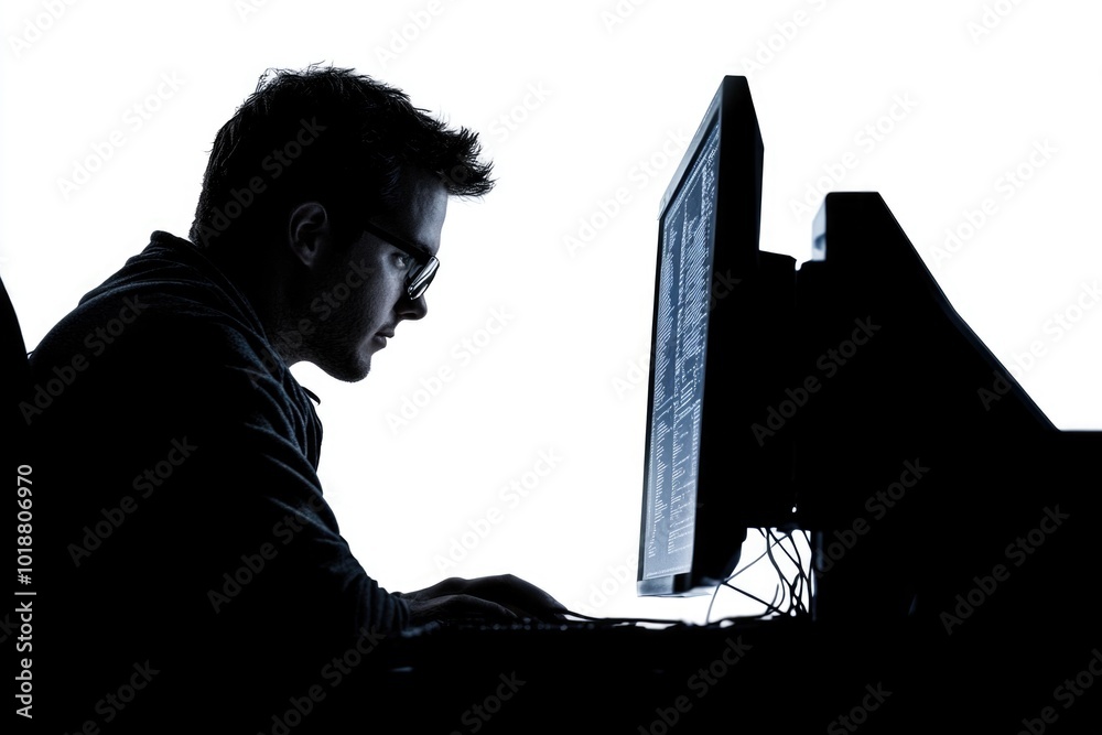 Canvas Prints A person sitting in front of a computer monitor with focus on work or study