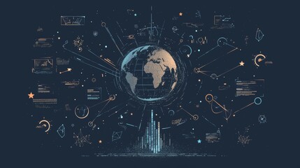 Fototapeta premium Global data network concept with digital growth icons
