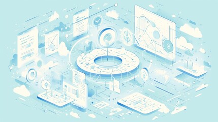 Futuristic data analysis with digital growth and interface icons