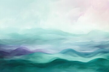 Fototapeta premium Abstract Painting of Green and Blue Wavy Hills