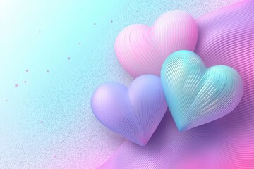 Three Pastel-Colored Hearts with Wavy Lines on a Lavender Background
