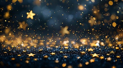 New Year background with golden stars and bokeh lights
