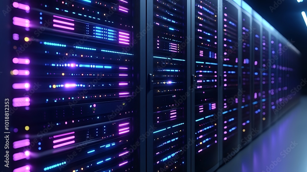 Leinwandbilder rows of glowing server racks in a data center.