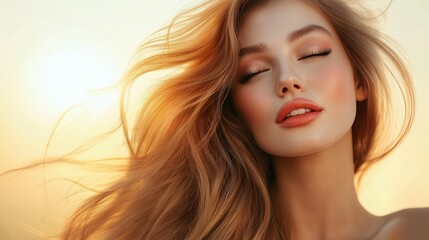Fototapeta premium beautiful woman model with long luxurious hair, beautiful makeup against