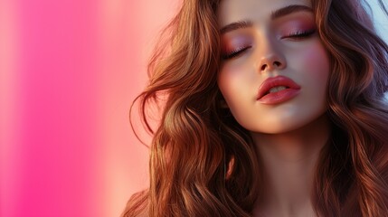Obraz premium beautiful woman model with long luxurious hair, beautiful makeup against