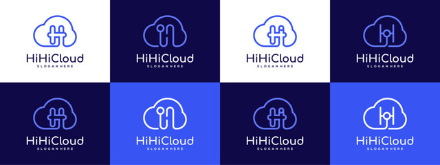 Collection of Letter H with Cloud Connection logo design graphic ideas. Minimalist outline vector illustration based icon template.