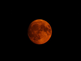 Full super blood moon photo, close up, red moon phase photography.