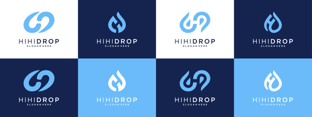 Collection of Abstract Letter H with droplet logo design graphic ideas. Unique vector illustration based icon template.