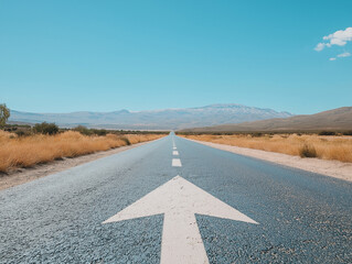 Path to Success: Road with Arrow Pointing Toward the Horizon, generated with AI