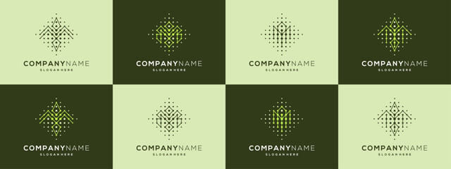 Collection of Letter M with lines and dot connection logo design graphic ideas. Trendy minimalist vector illustration based icon template.