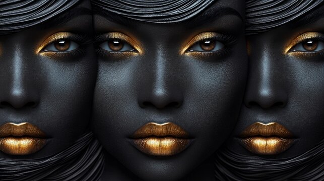 Fototapeta Beauty portrait of young gorgeous women. Golden and silver girls on black background.