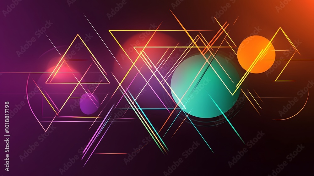 Poster abstract background with geometric shapes and glowing lights.