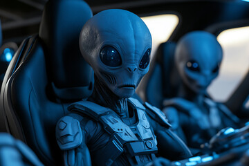 Fototapeta premium Alien Pilots in Spaceship Cockpit