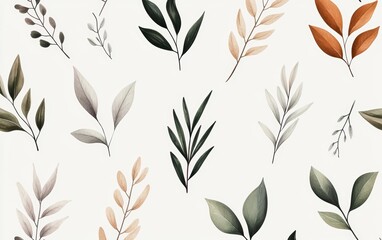 Naklejka premium Hand-drawn herbs in muted tones, arranged symmetrically across a white background for a natural and holistic healing design