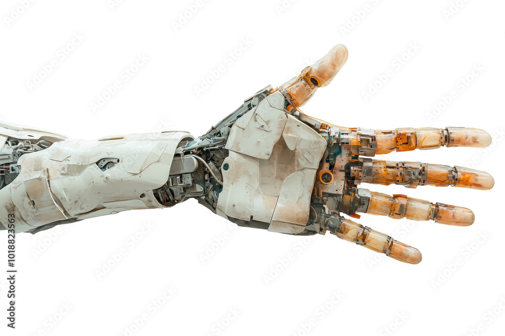 Poster an advanced robotic hand with intricate mechanical details, showcasing innovation and engineering pr