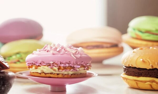Assortment of beautiful sweets displayed in a shop window
