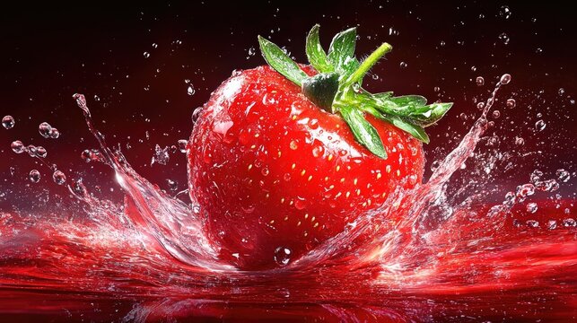 Vibrant strawberry splashing in water: freshness and energy in motion