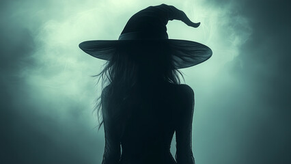 A witch of mystic power manifested in the foggy shadowed place