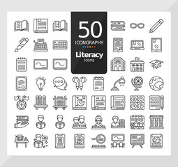 50 Icons Pack of Literacy Day Linear Set
