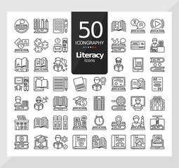 50 Icons Pack of Literacy Day Linear Set