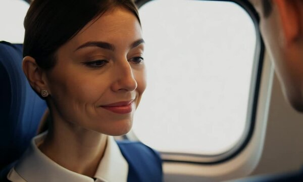 Portrait of a flight attendant inside the airplane cabin