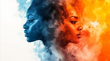 Black History Month colourful abstract illustration of Diverse representations of African-American across different fields.