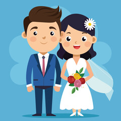 Wedding couple cartoon illustration