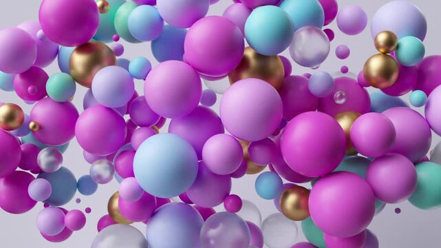 looping 3d animation, minimalist abstract geometric background. Assorted multicolored balls shift. Seamless wave. Animated fun intro