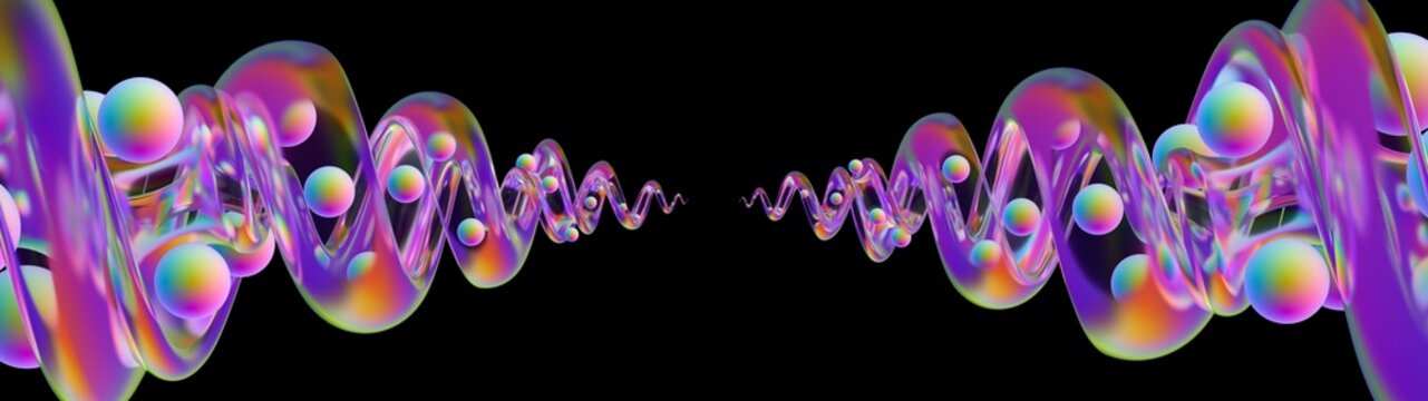 Two transparent spirals and spheres.