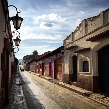 Sunset on a street in Chiapas