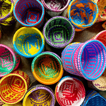 Colorful handwoven baskets