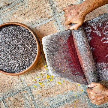 Cochineal on a metate