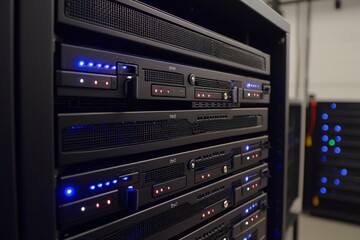 Obraz premium Close-up of a Server Rack with Multiple Units