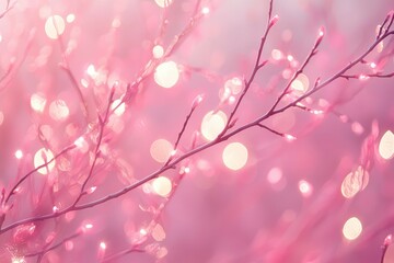 Delicate Pink Tree Branches with Soft Bokeh Lights