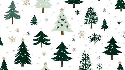 Tiny outlined Christmas trees in soft green, scattered evenly on a white backdrop for a clean and festive seamless design